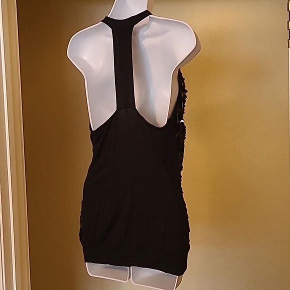 🧡2/$15 Bundle**Boutique Black draping front Sequin Party Top size medium - Picture 4 of 4